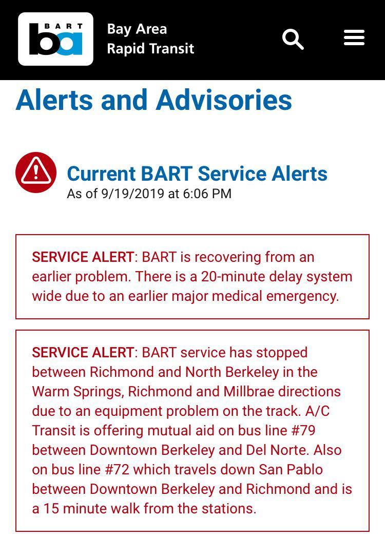Major Bart Delay In Richmond Direction Due To Fire Near El Cerrito Del Major Bart Delay In Richmond Direction Due To Fire Near El Cerrito Del