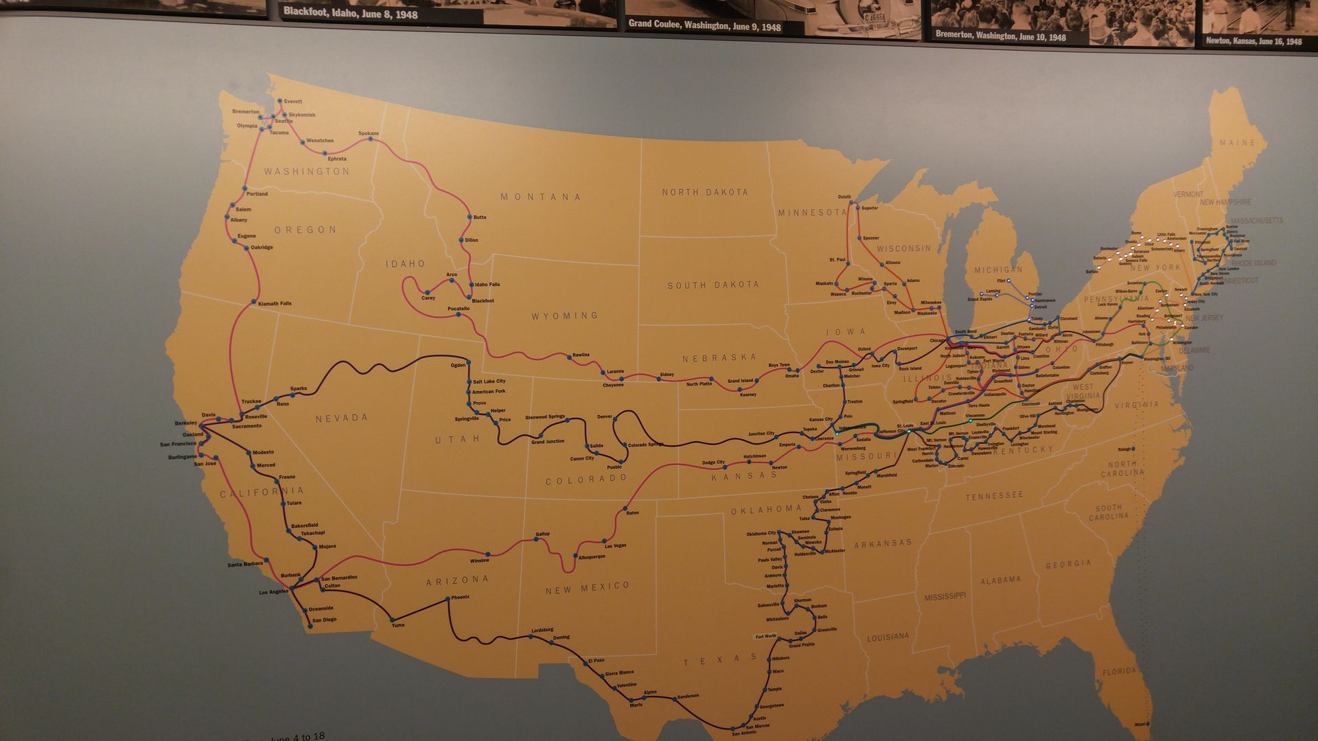 Map of Harry Truman's Whistle Stop Tour during the 1948 Presidential ...