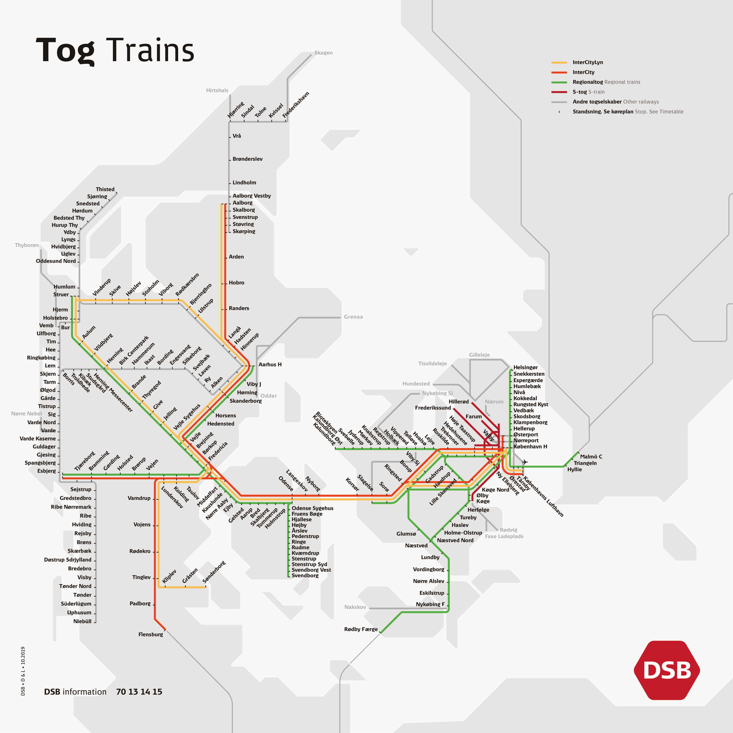 Map of passenger train lines in Denmark | Scrolller