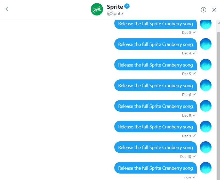 Messaging Sprite to Release the Full Sprite Cranberry Song Until They ...