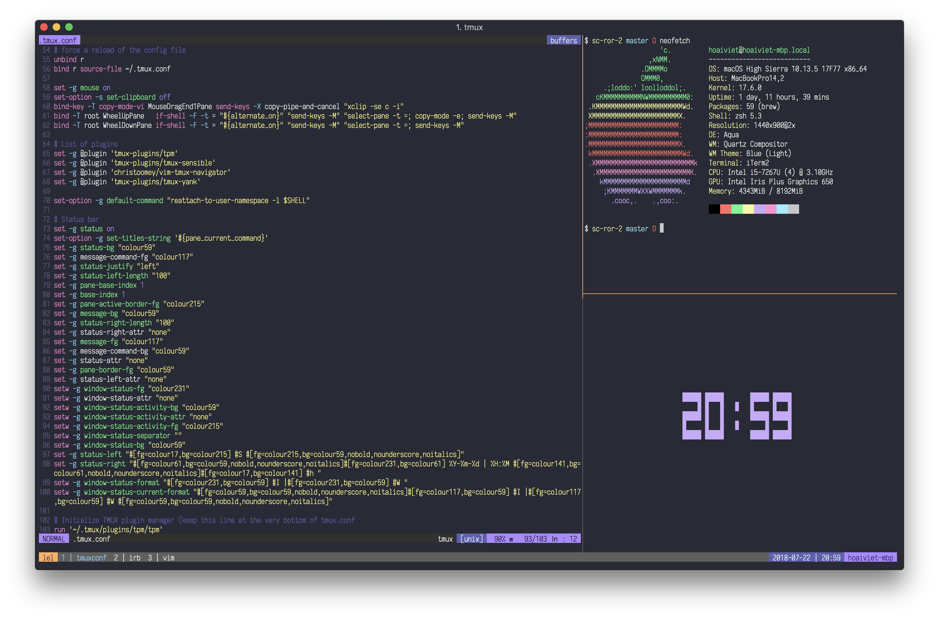 My Tmux + VIM with Dracula color scheme for Python & Ruby development ...