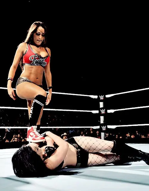 Nikki Bella shows puts Paige in her place by putting her foot on her face.