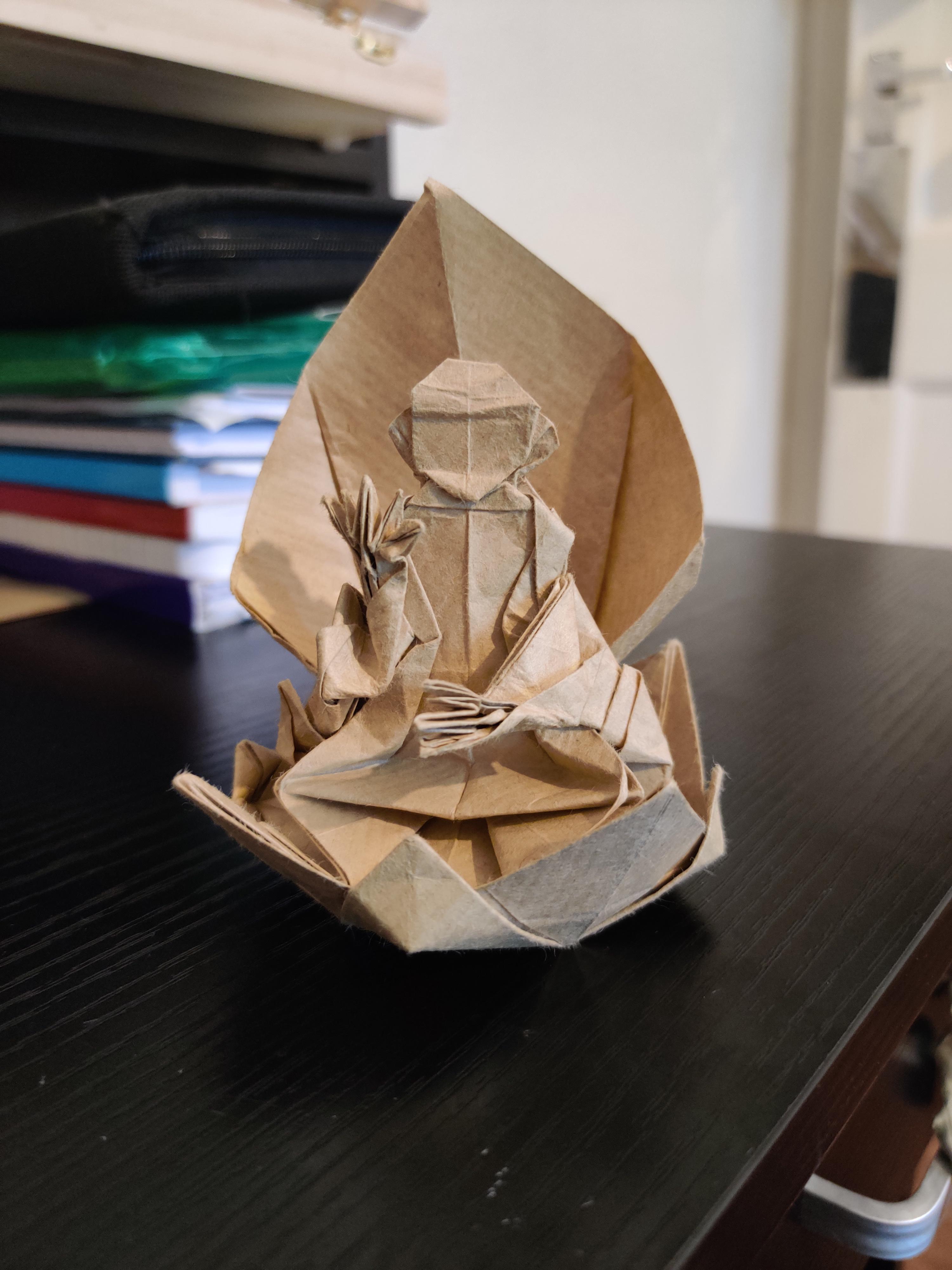 Origami Buddha designed by Hojyo Takashi, folded by me with 30x30 Kraft ...