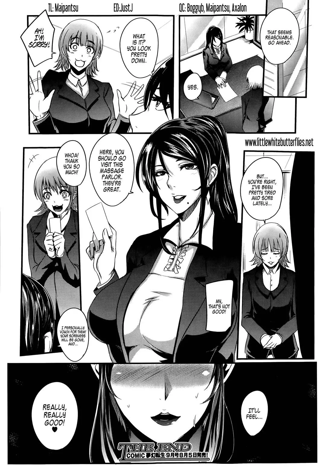 Otochichi manga featuring a busty asian woman in a business suit and a white-haired acupuncturist in a clinic