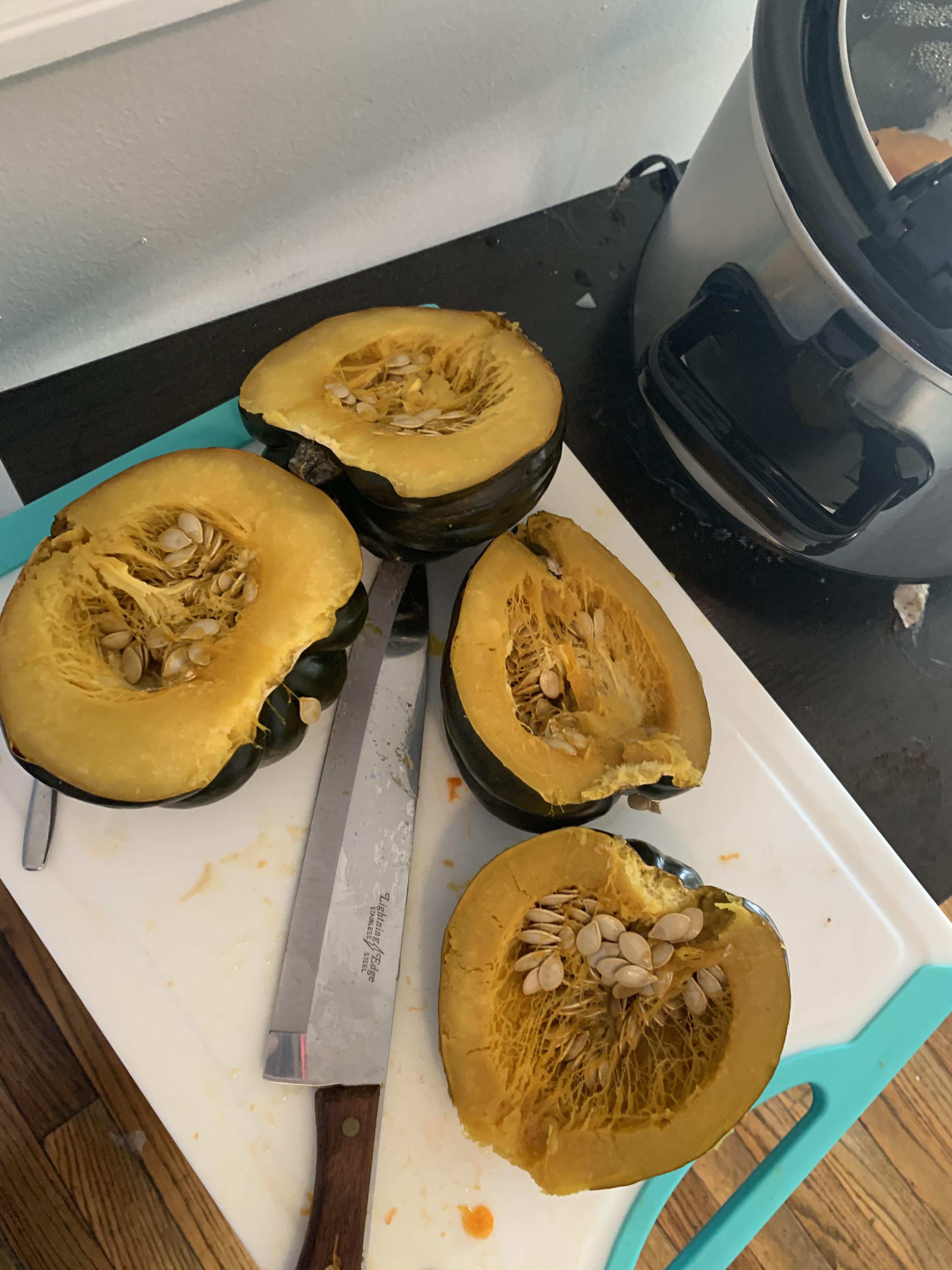 PSA you can cook squash whole in the crock pot, still in the skin, and