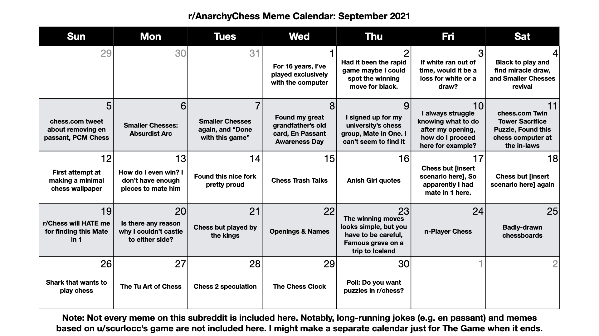 r/AnarchyChess Meme Calendar: September 2021 | Scrolller