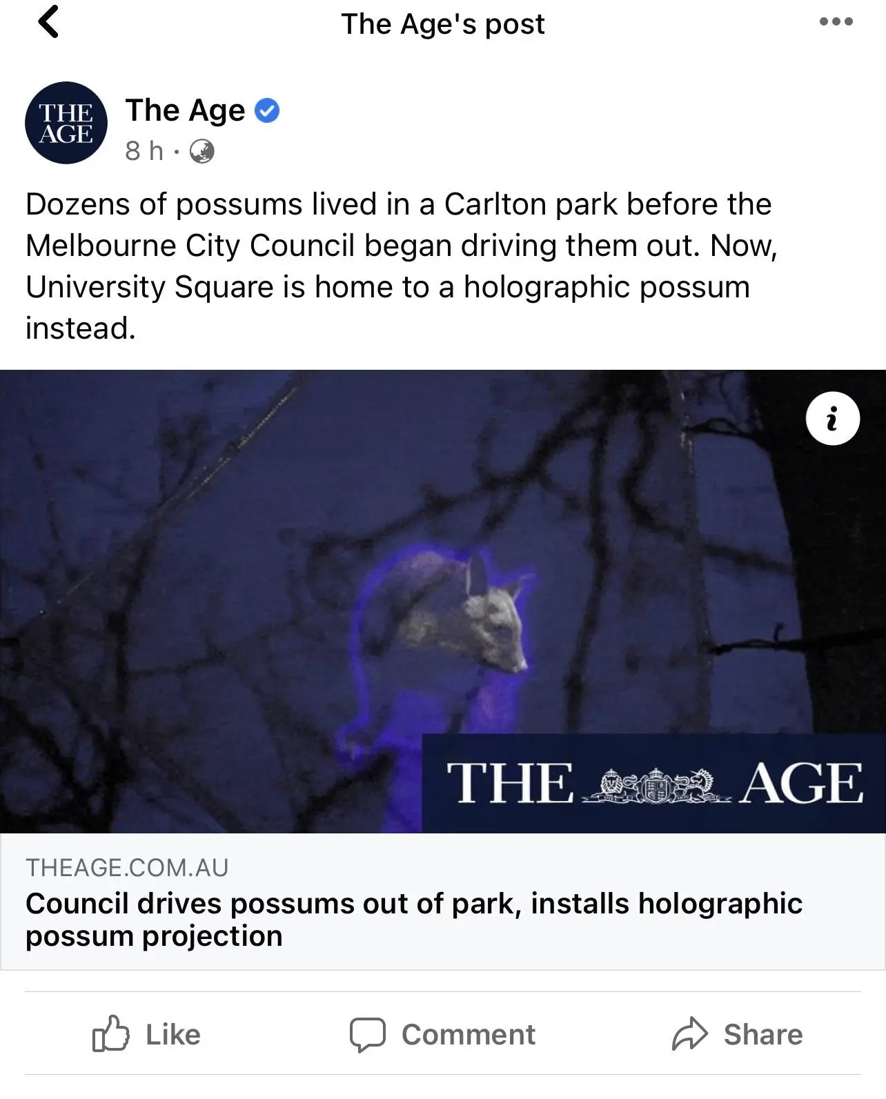 Replacing real possums with holograms (Australia)