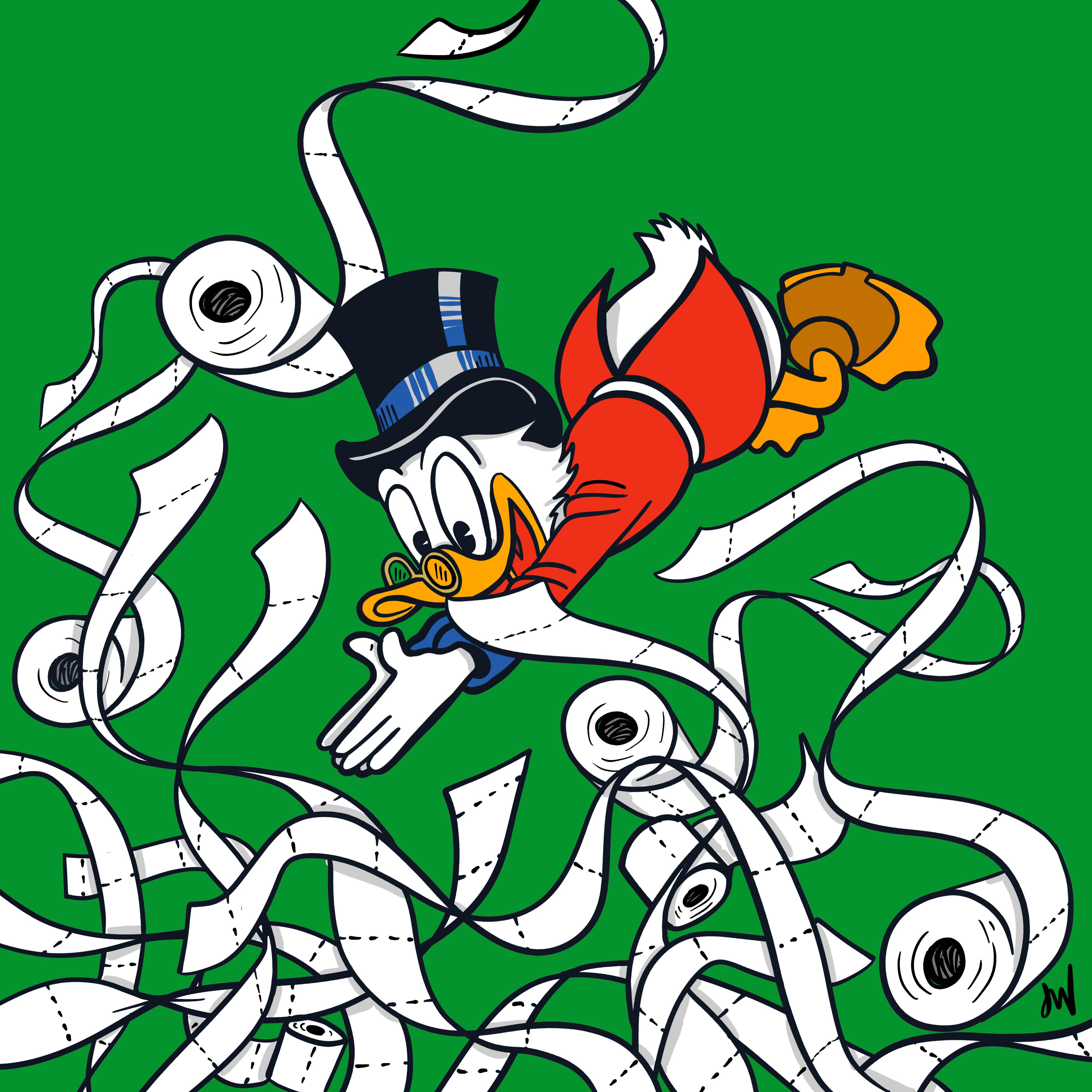 “Scrooge McDuck diving into a sea of tp”, me, 2020 Scrolller