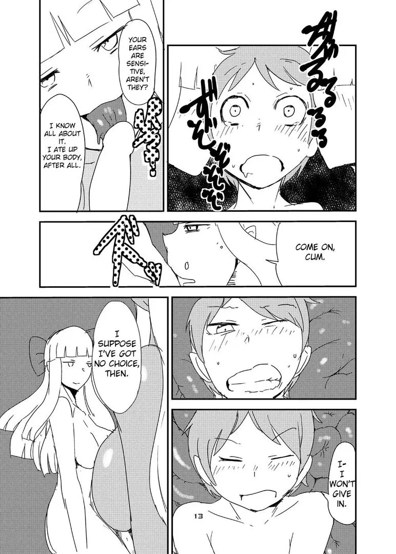 Alisphese VIII from Monster Girl Quest Beyond the End consuming a man in a vore manga sequence