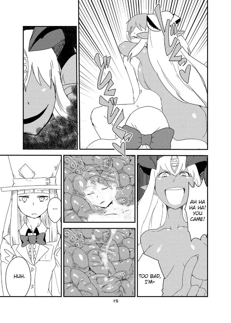 Alisphese VIII from Monster Girl Quest Beyond the End consuming a man in a vore manga sequence