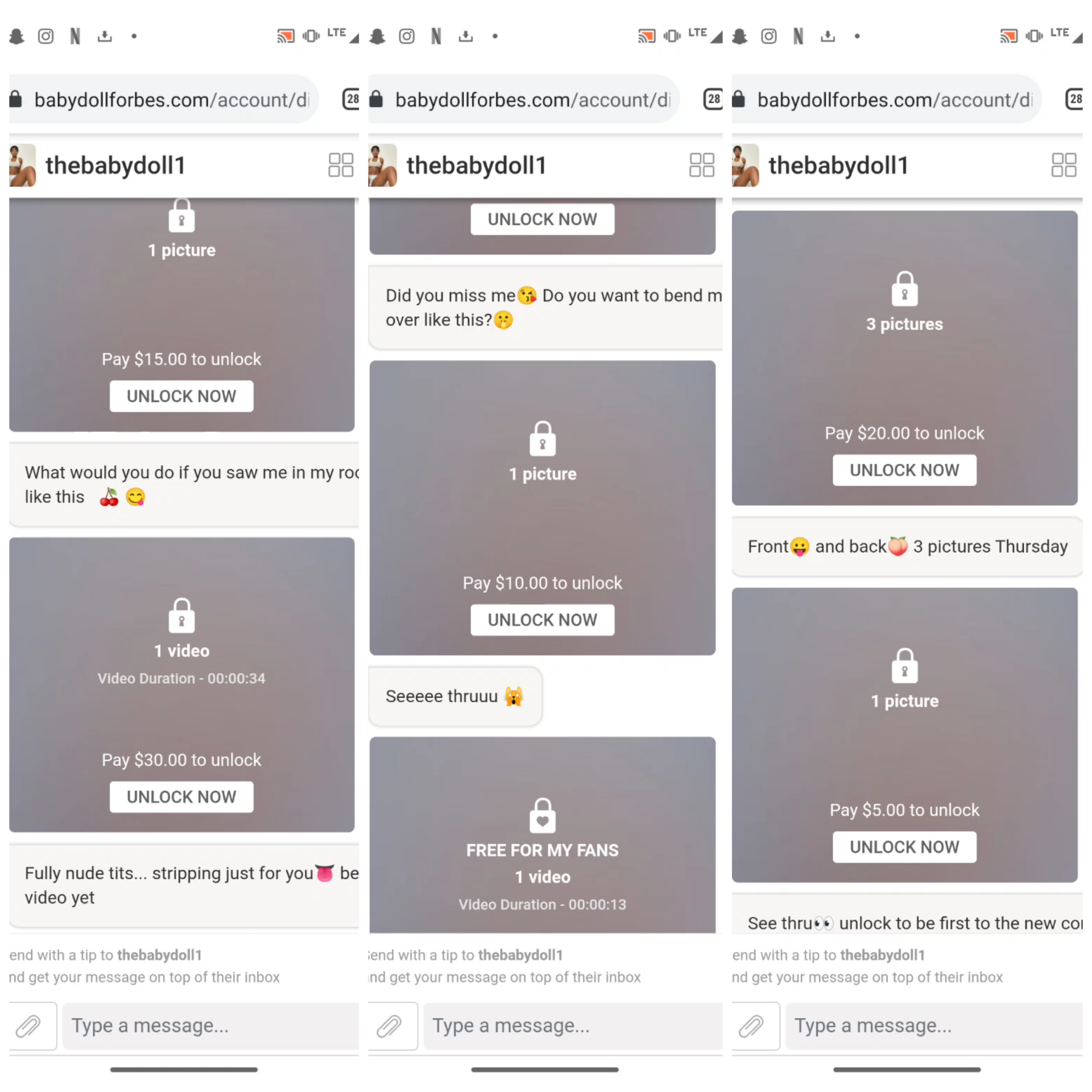 She sent me hella shit and she do send nudes but I'm having problems making payments so either 2