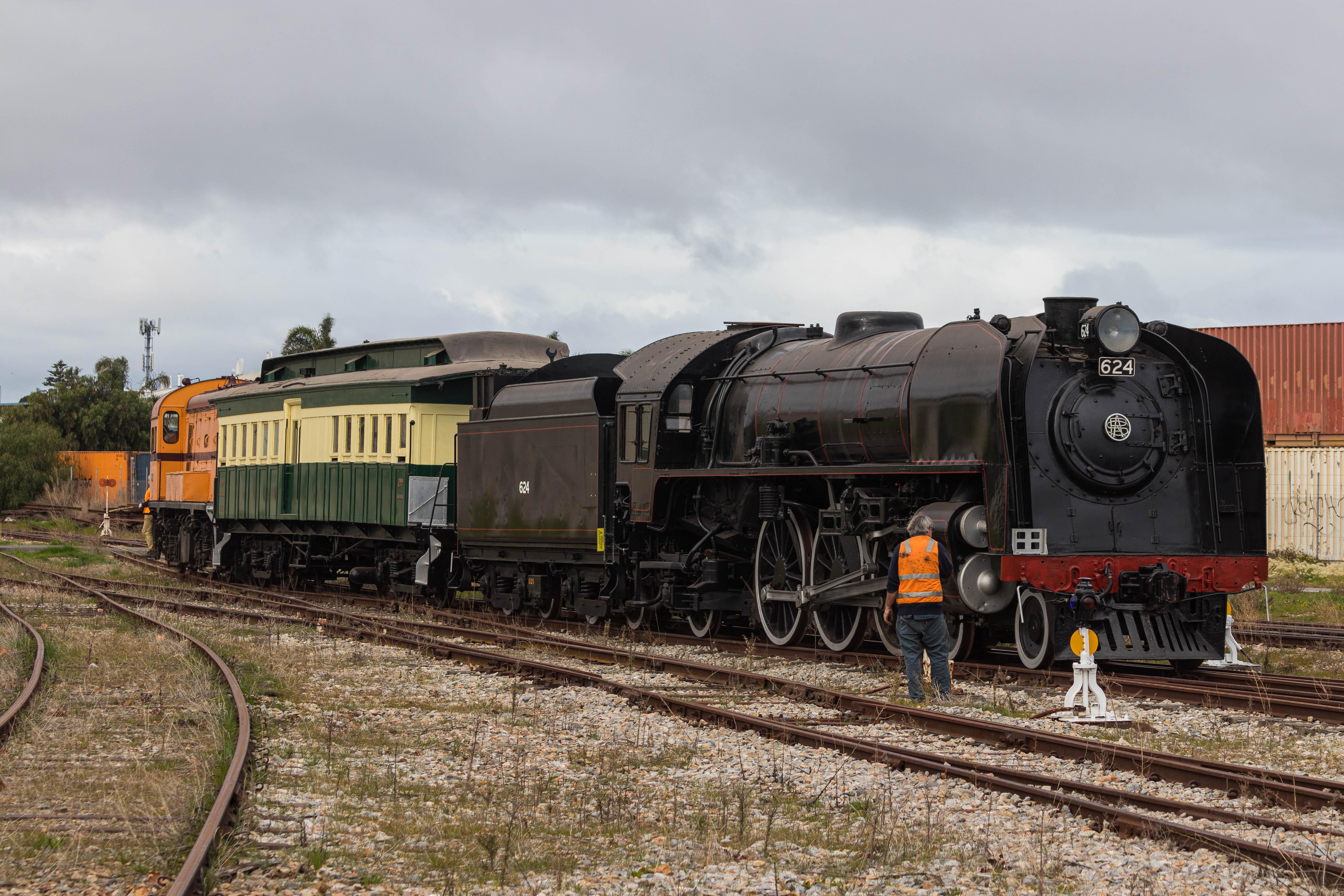 South Australian Railways 620 class no. 624 involved in a shunt action ...