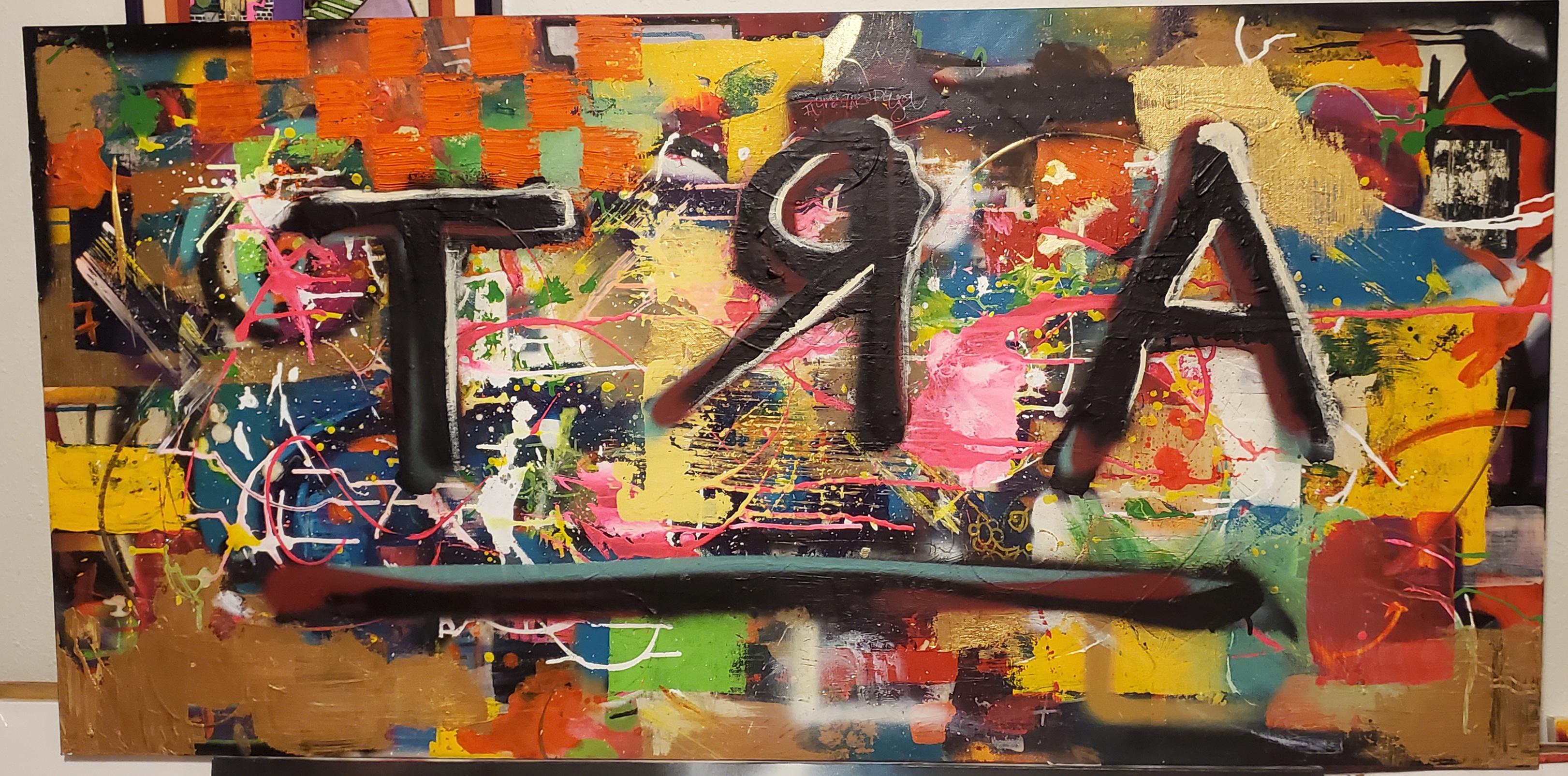 TAR oil, acrylic, spray paint, glitter. Scrolller
