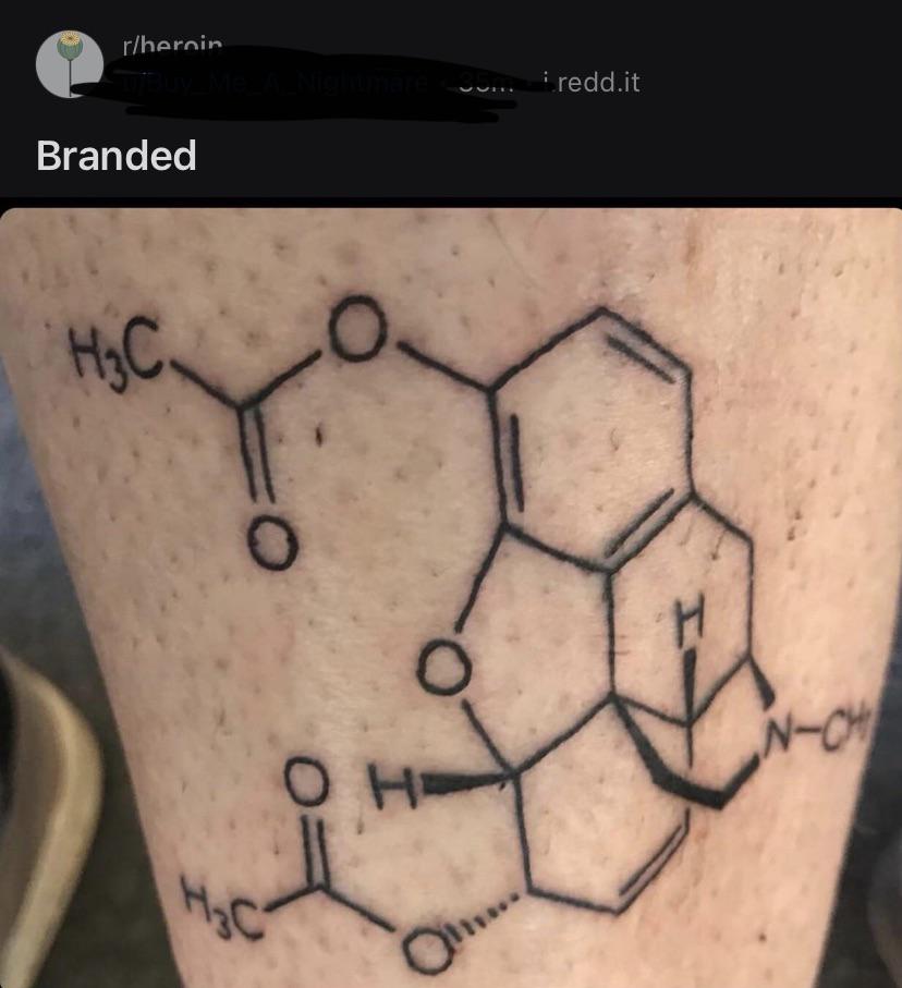 Tattoo of the heroin molecule. | Scrolller