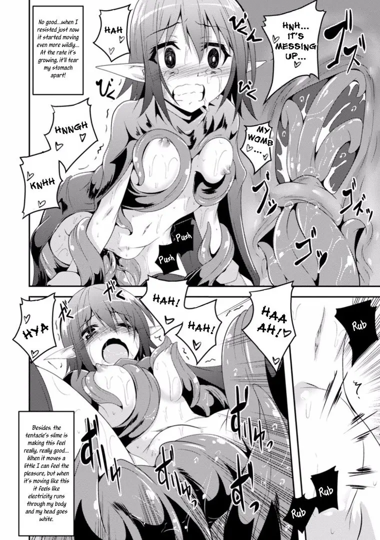 Sasha the Elf being dominated by parasitic tentacles in a fantasy dungeon by Fumihiro