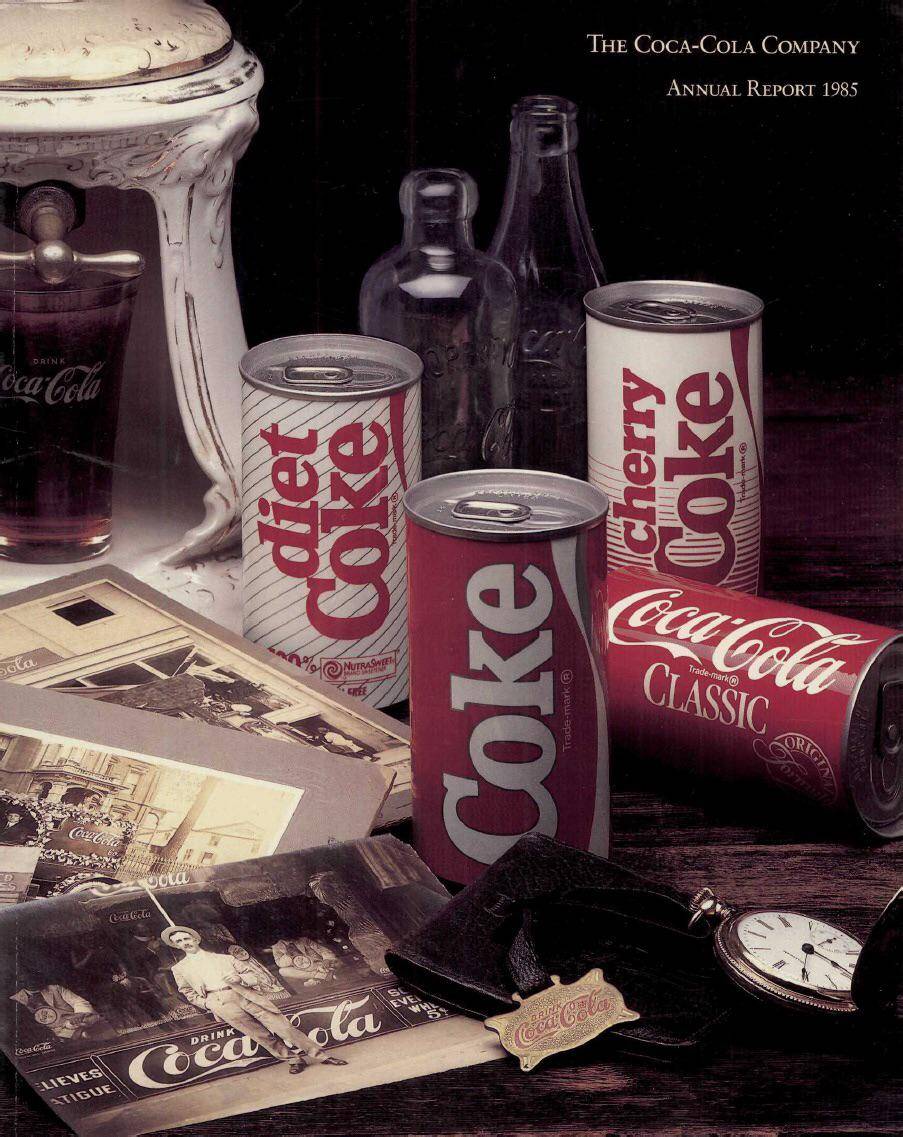 The 1985 coca cola annual report cover is quite the interesting state