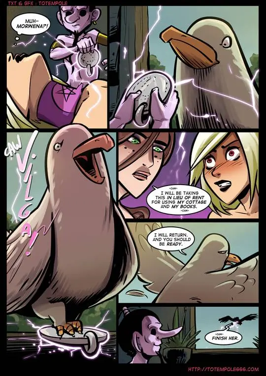 Totempole comic featuring a busty blonde witch, a muscular knight, and green demons in a fantasy setting.