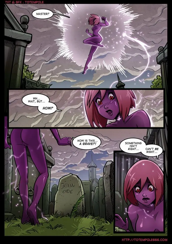 Totempole comic featuring a busty blonde witch, a muscular knight, and green demons in a fantasy setting.