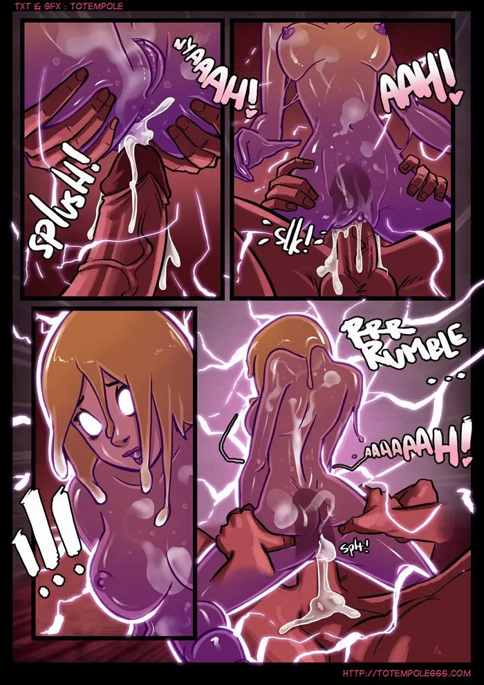 Totempole comic featuring a busty blonde witch, a muscular knight, and green demons in a fantasy setting.
