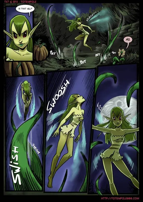 Totempole comic featuring a busty blonde witch, a muscular knight, and green demons in a fantasy setting.