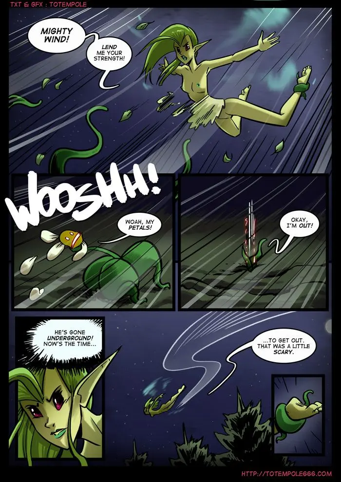 Totempole comic featuring a busty blonde witch, a muscular knight, and green demons in a fantasy setting.
