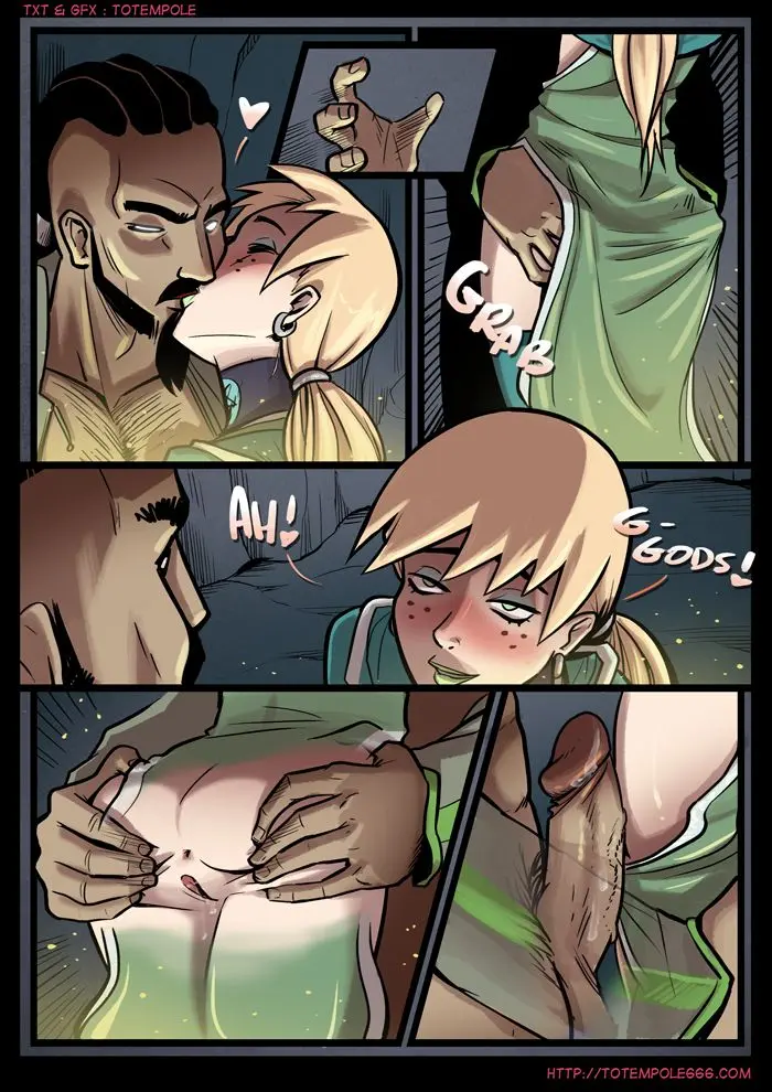 Totempole comic featuring a busty blonde witch, a muscular knight, and green demons in a fantasy setting.