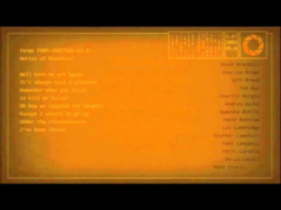 The end credits for Portal 2 appear to be blurry and unreadable. This ...