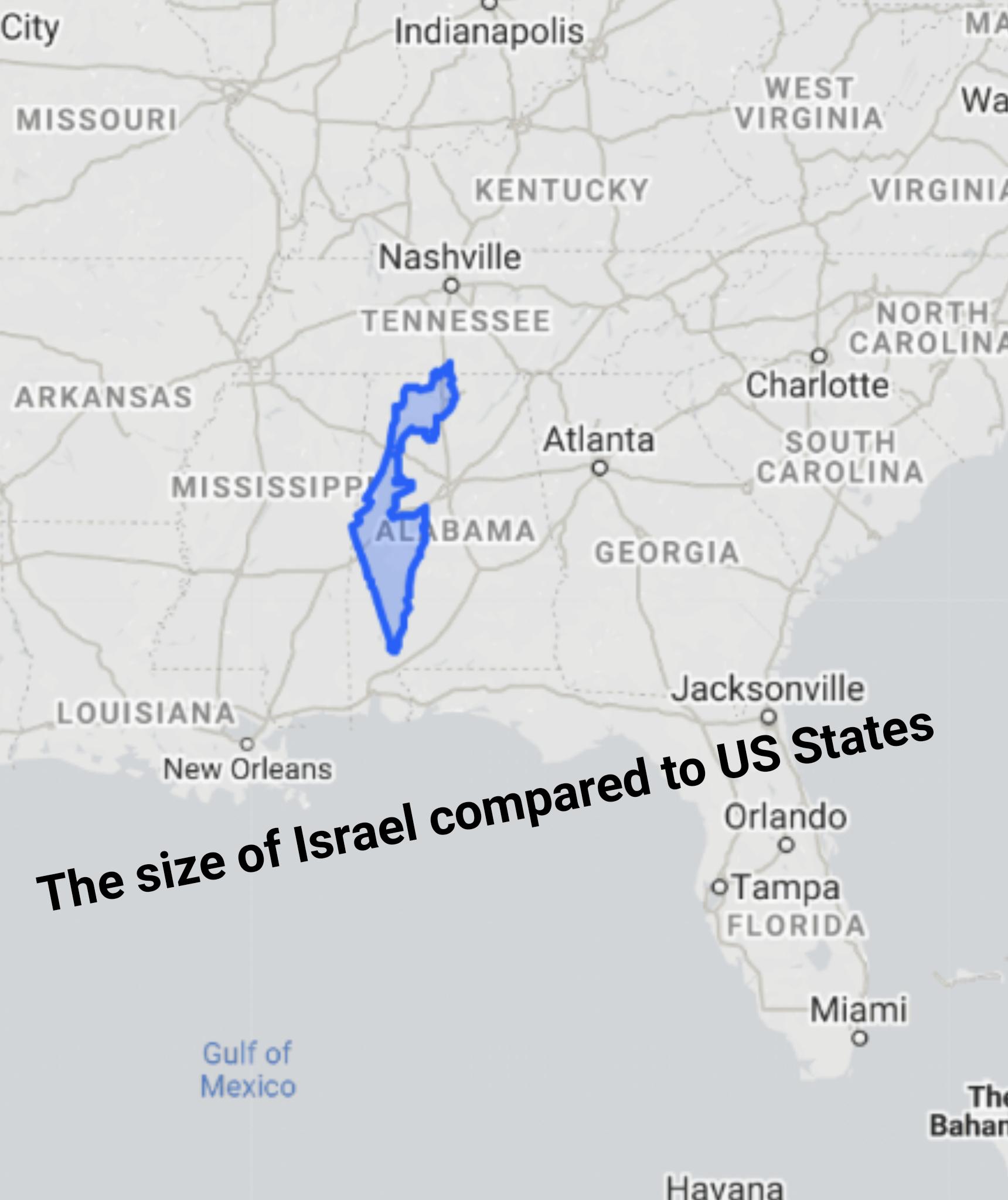 The size of Israel compared to Alabama | Scrolller