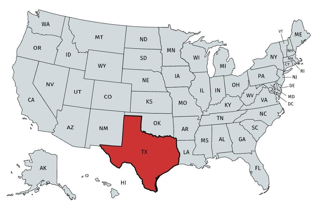 The size of the state of Texas compared to the size of the United ...