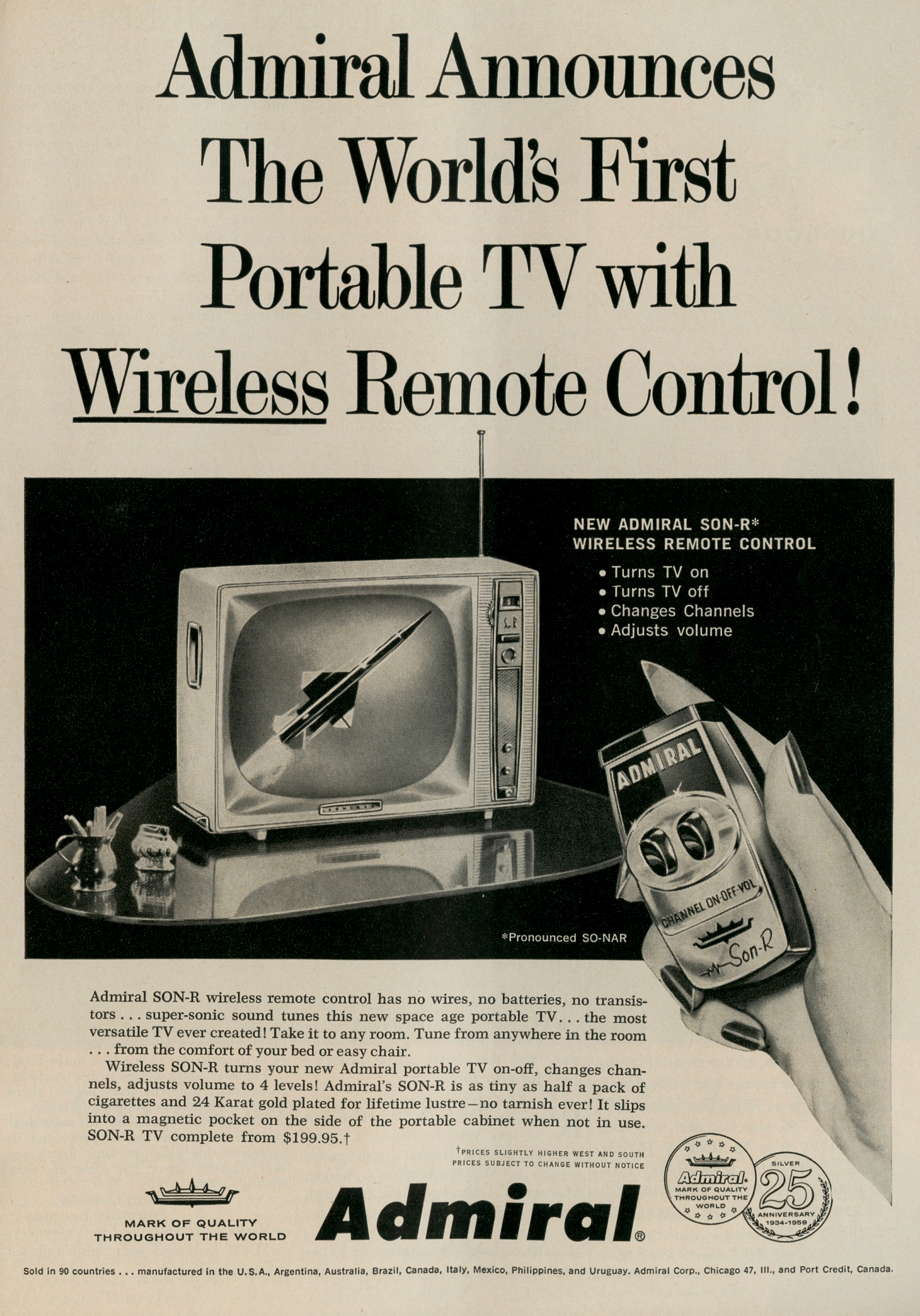 The World's First Portable TV with Wireless Remote Control [1959 ...