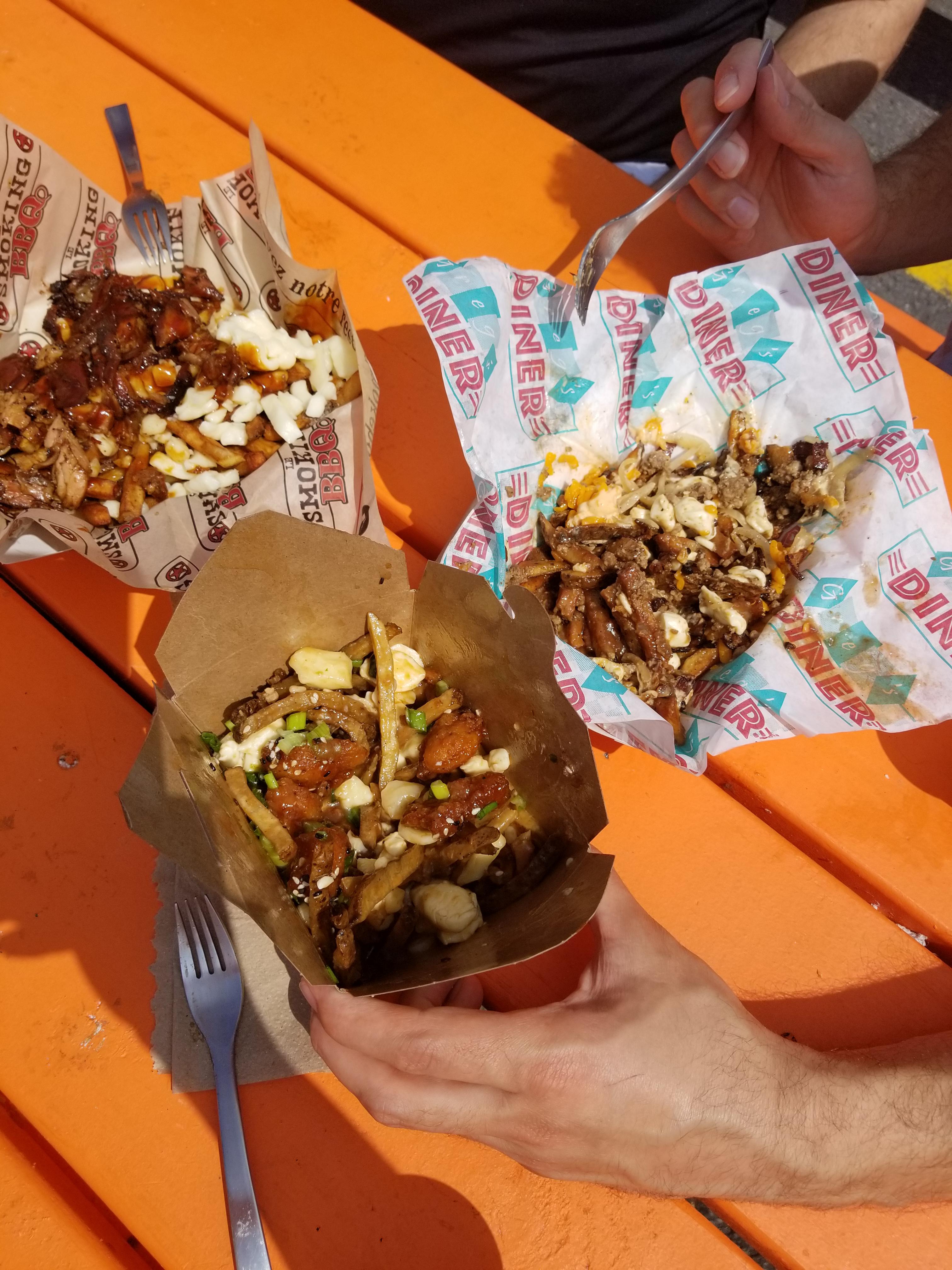 Prime Rib Poutine Three different kinds of poutine. Ribs and bbq sauce, General Tao ...