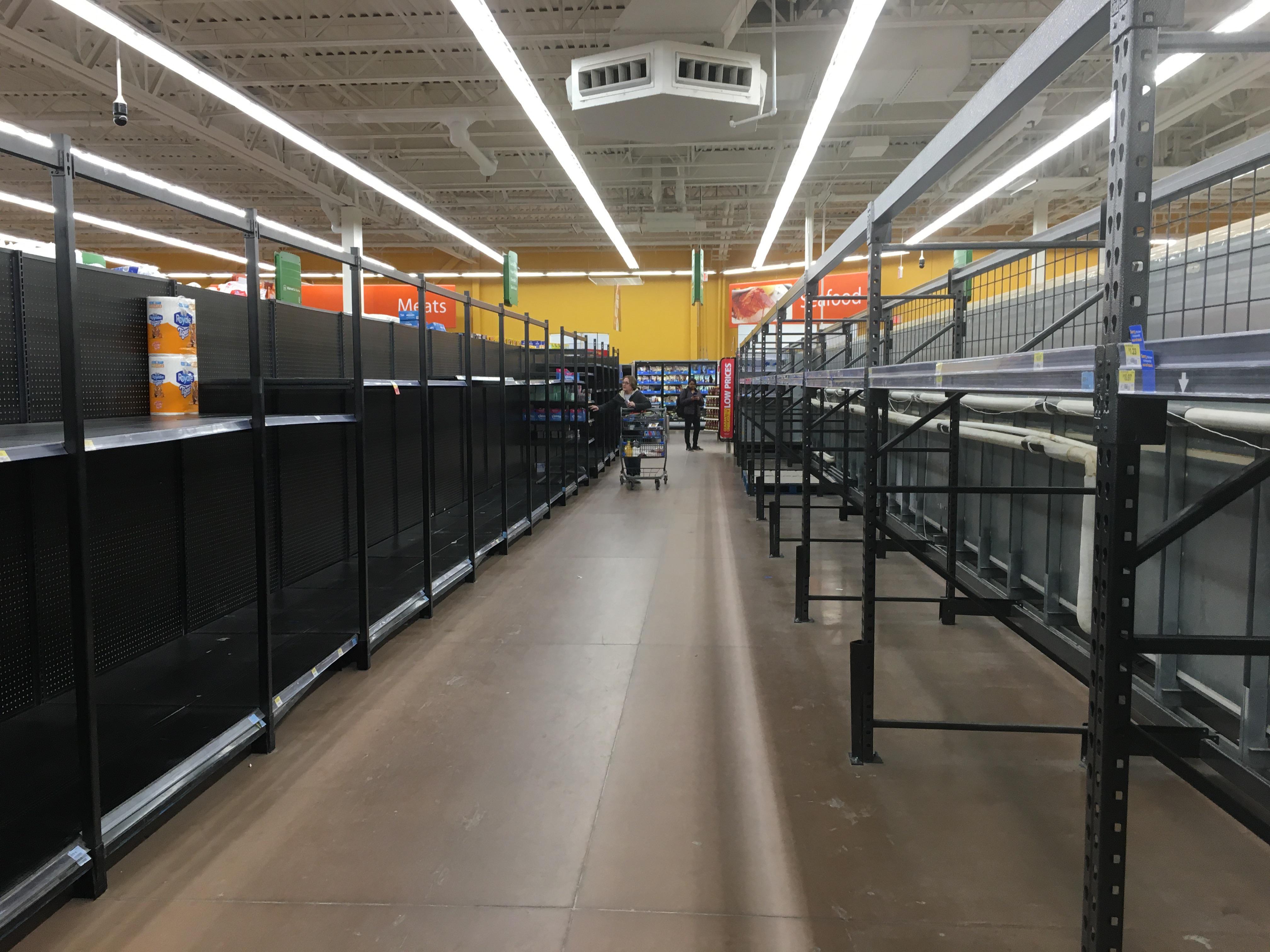 Toilet paper aisle at the Walmart on Chemong. Flour, water, canned ...