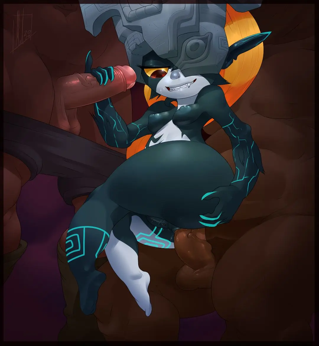 Imp Midna from The Legend of Zelda in hentai fan art featuring ahegao and thick thighs