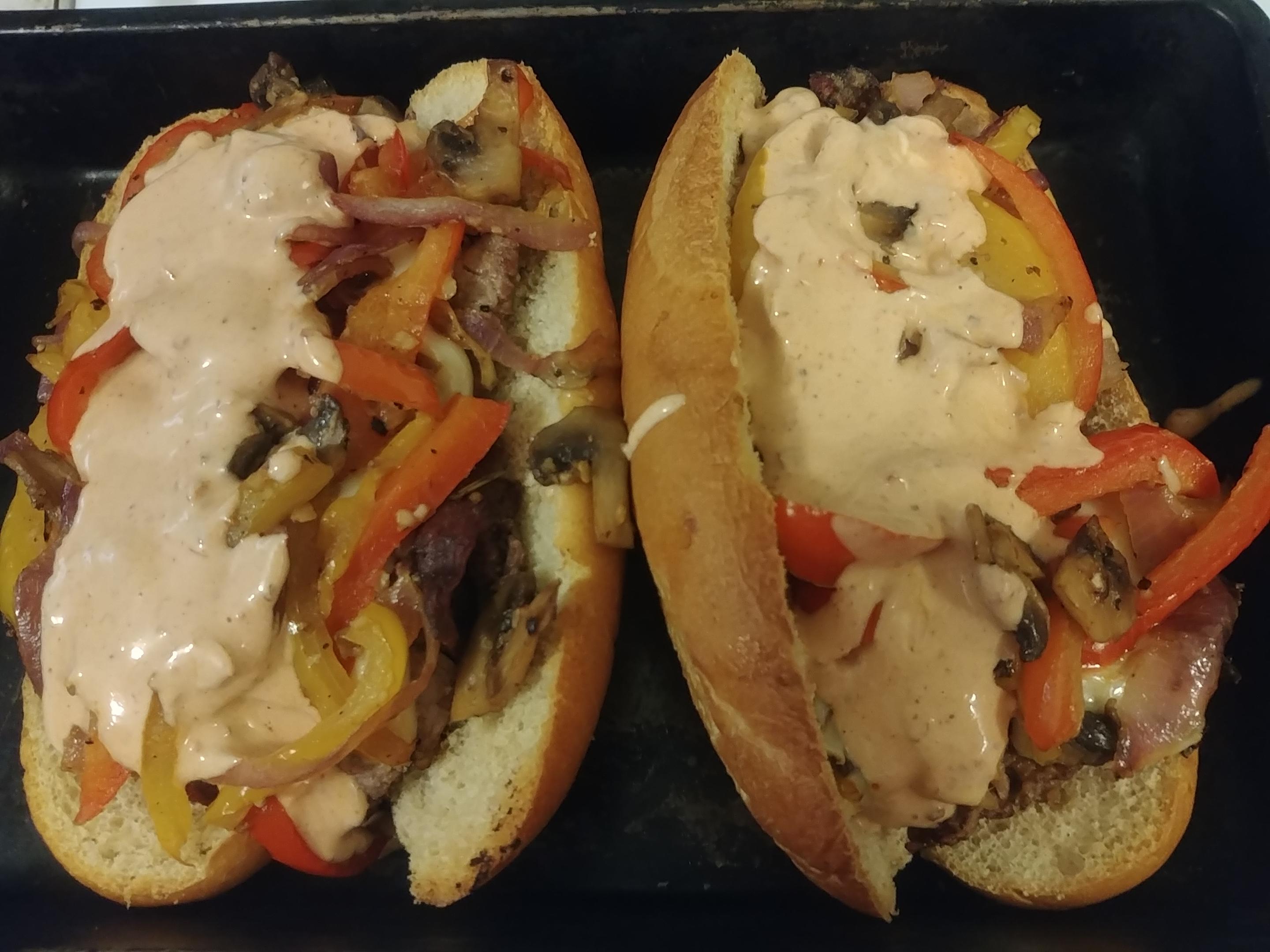 TriTip Philly Cheesesteak with Smoked Cheese and Chipotle Mayo Scrolller