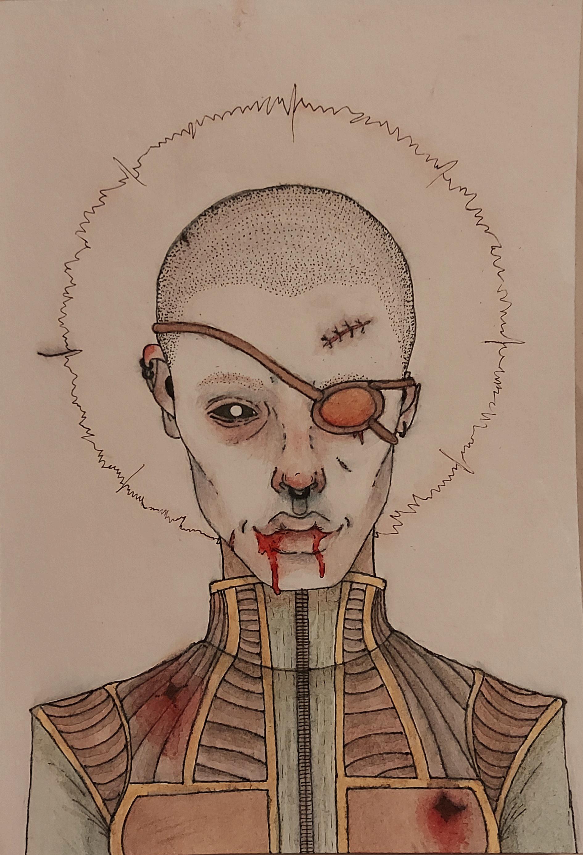 Undead soldier, me, paint and drawing pens, 2021 Scrolller