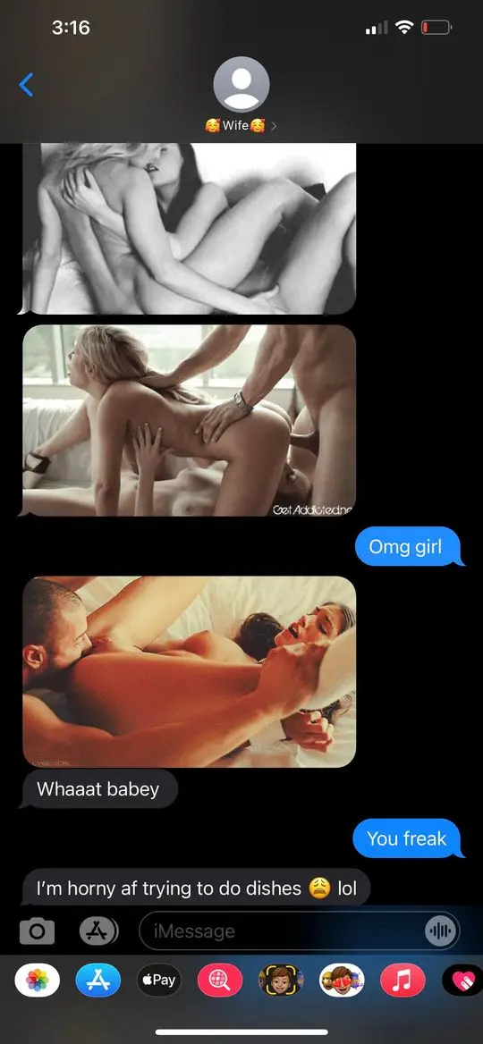 Hotwife sexting with a slim blonde and athletic white man cuddling and grabbing ass in a bedroom boudoir style