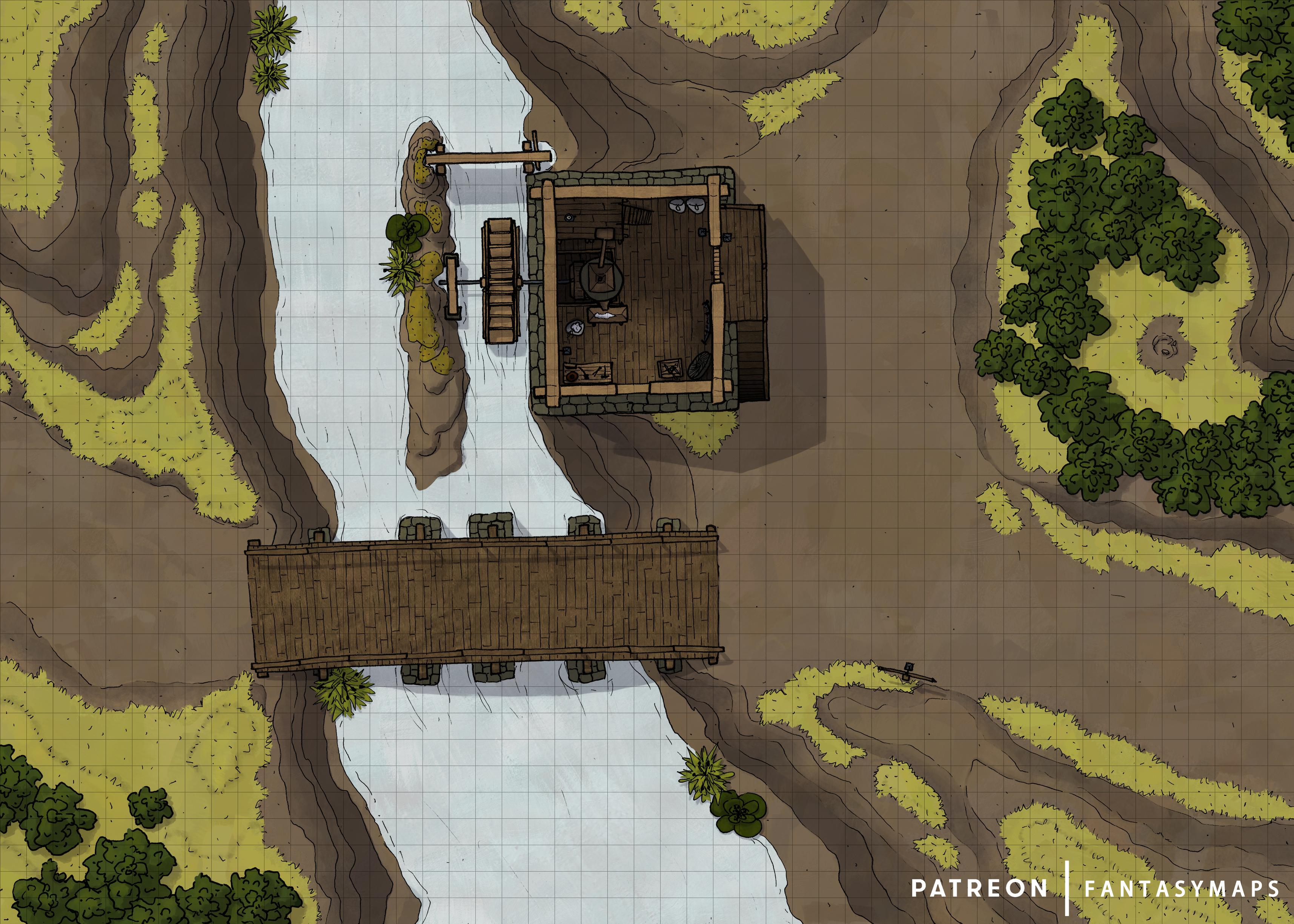 Water Mill [OC][Battlemap][Bridge][49x35] | Scrolller