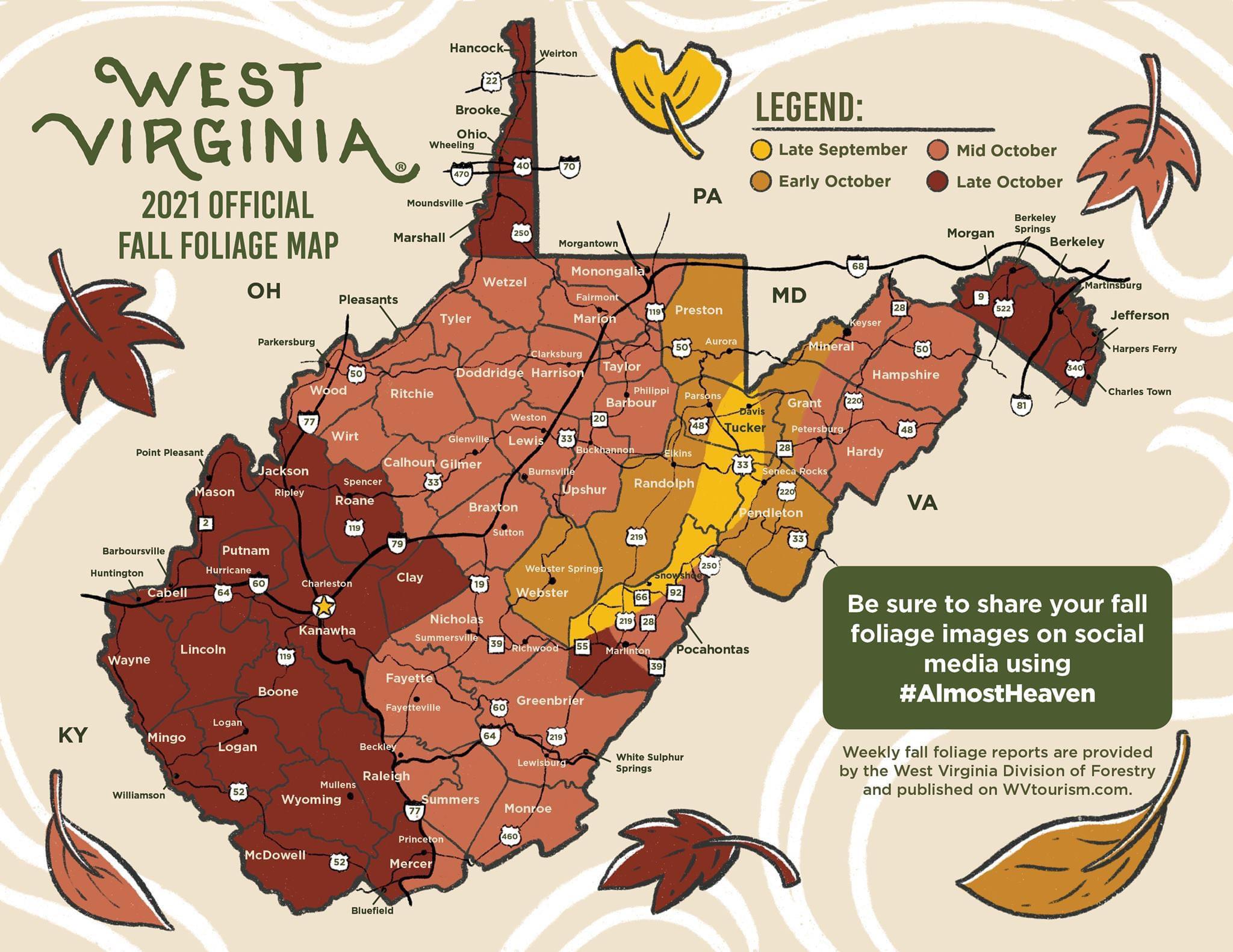 West Virginia fall foliage map. Scrolller