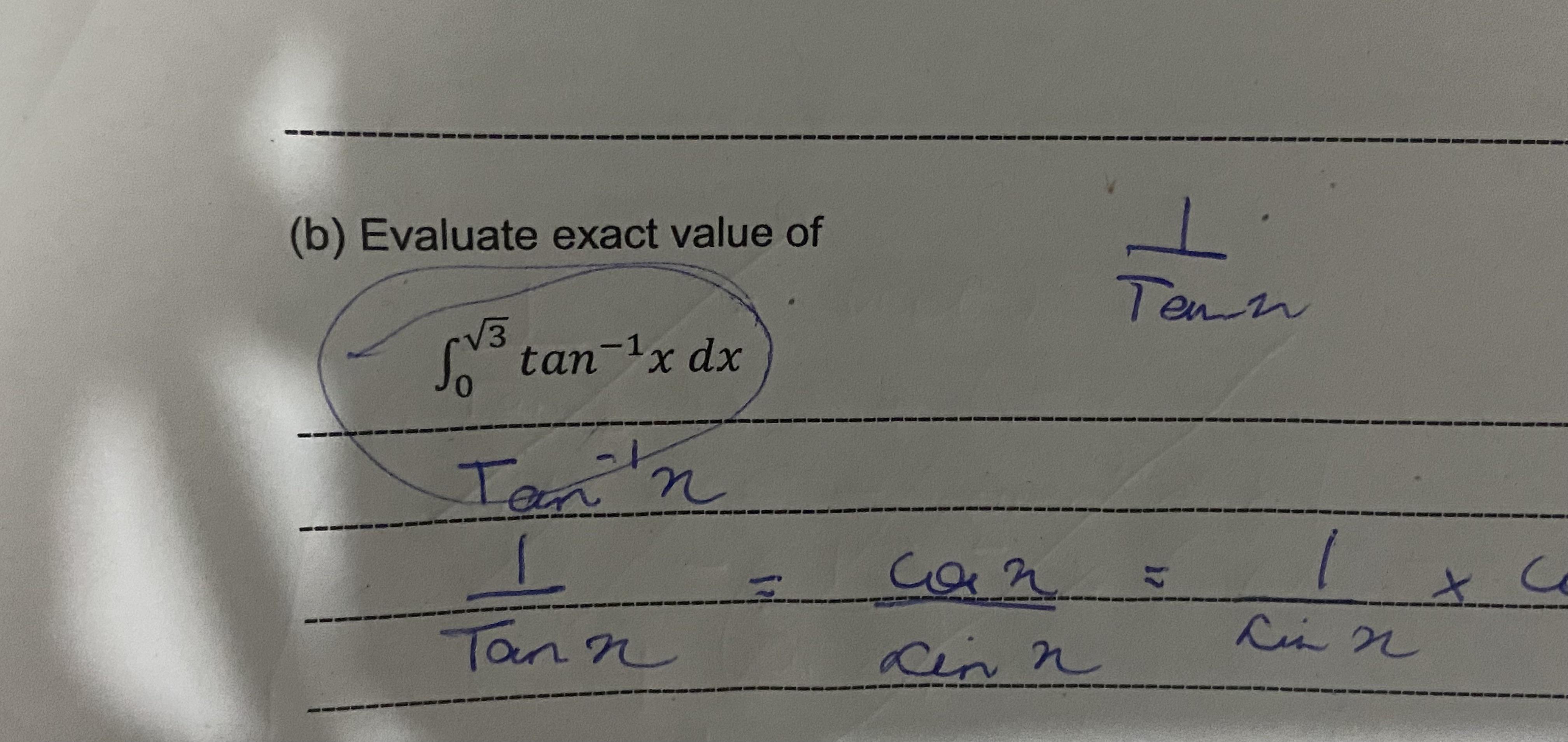 integral of tan inverse x formula