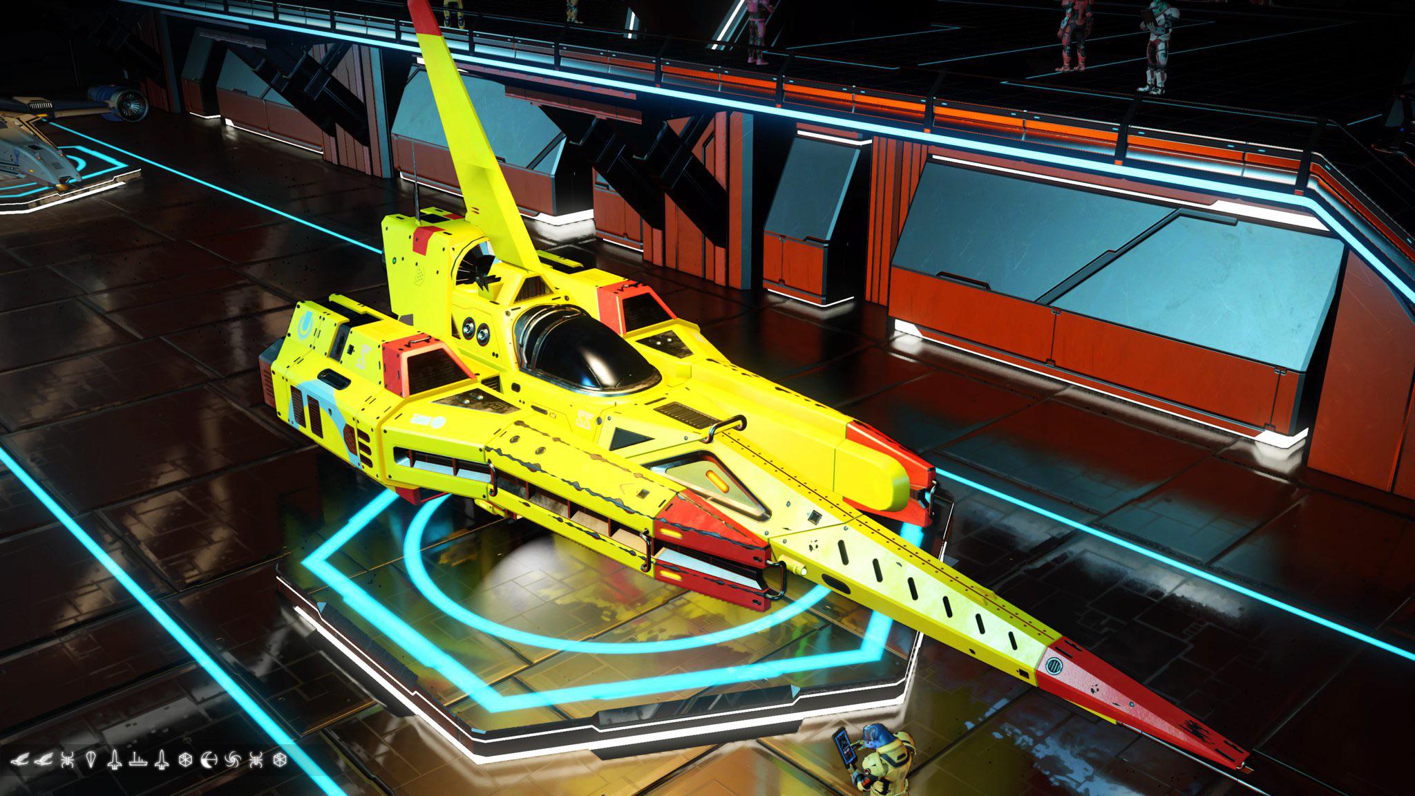 Yellow fighter with red accents. Heavy wings with dorsal and box ...