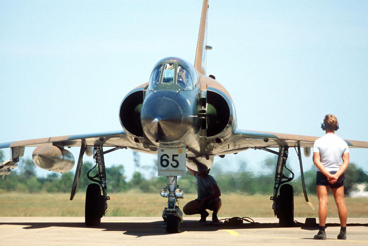A Royal Australian Air Force, Mirage IIIO fighter jet on the flightline at RAAF Base Darwin