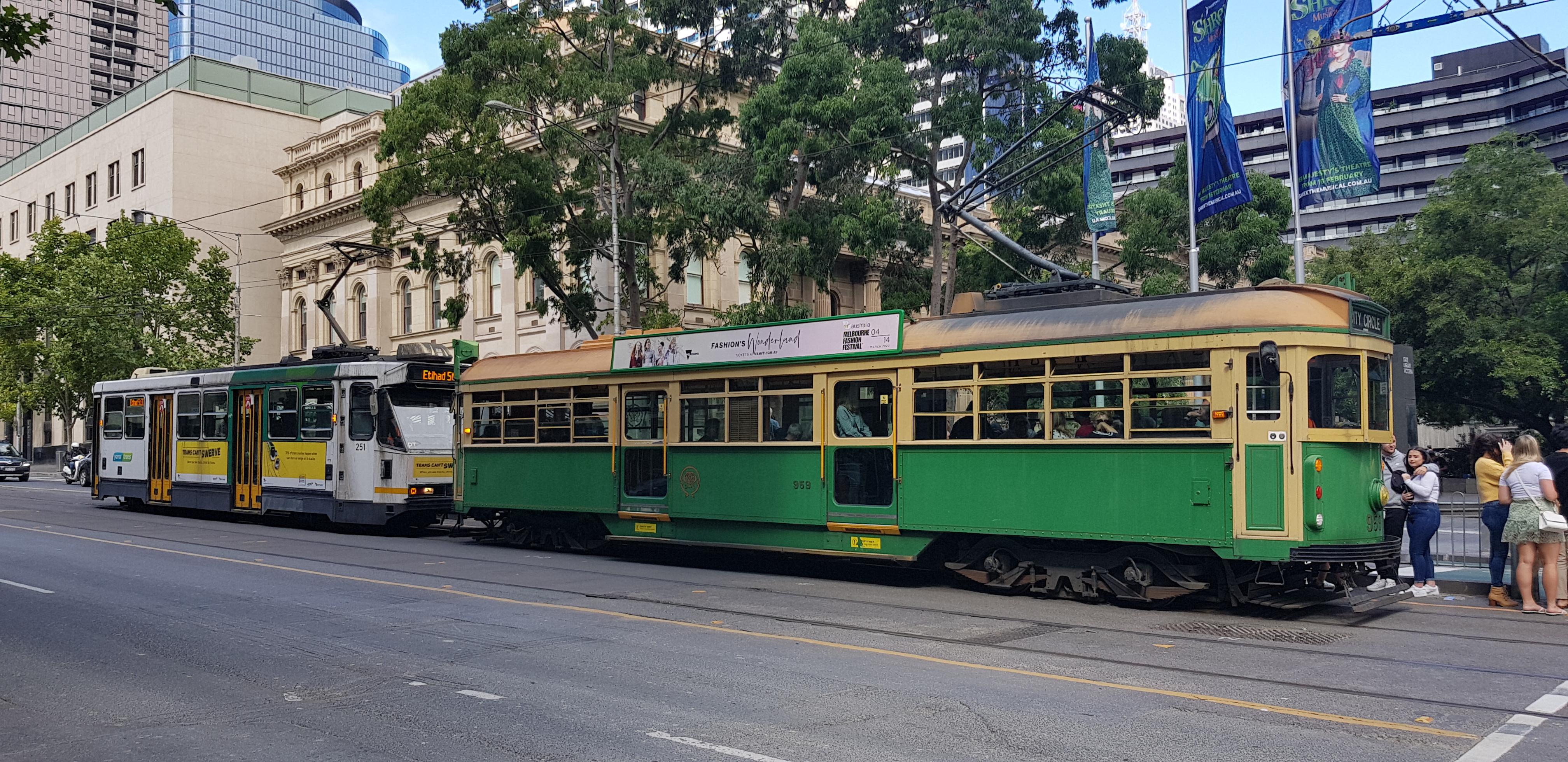 A1 and W8 class Melbourne trams, La Trobe Street, Melbourne, AU | Scrolller