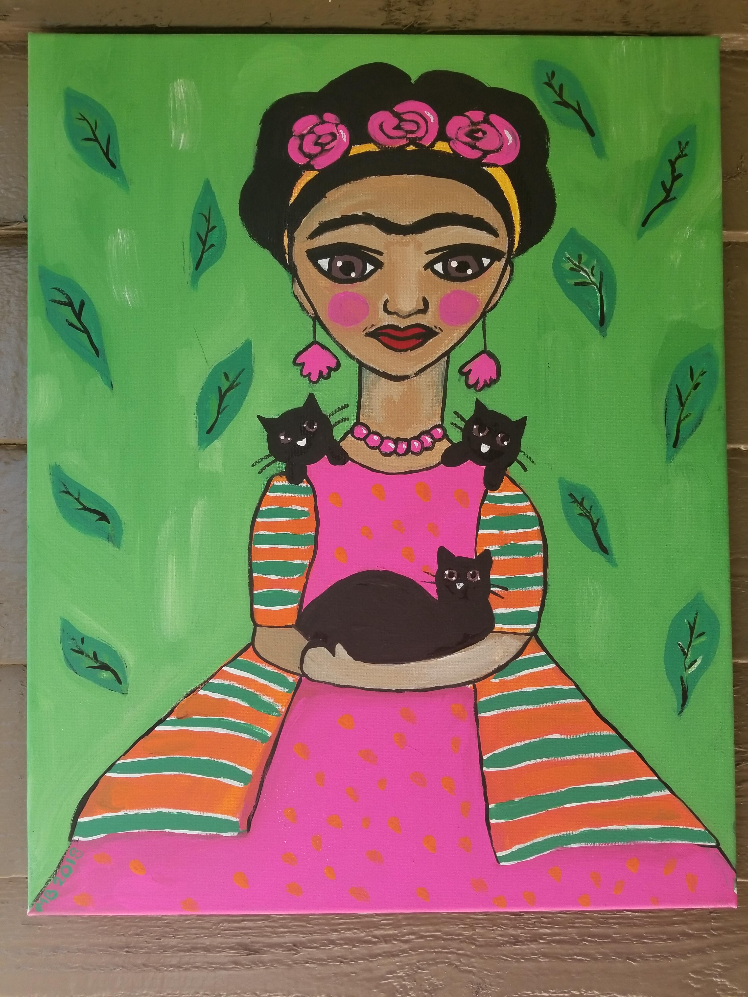 Acrylic Frida Kahlo Painting With Cats Scrolller