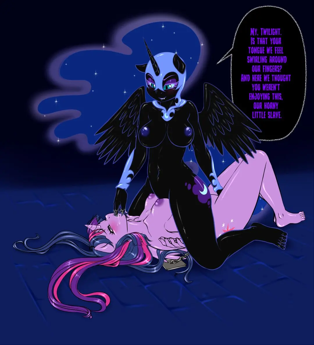Clop femdom comic by Pia-chan featuring Spike and Rarity in bondage and power exchange scenes.