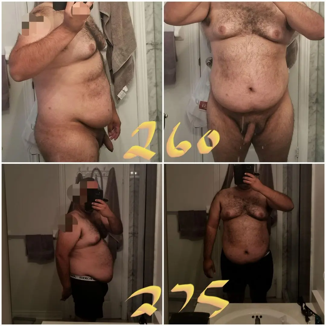 Keto gone wild weight loss progress of a white man with a chubby dad bod, from 260 to 225 lbs.