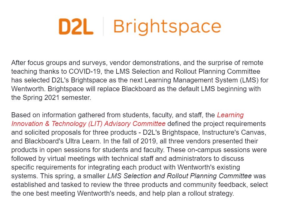 Blackboard to be replaced with Brightspace starting Spring 2021 Scrolller
