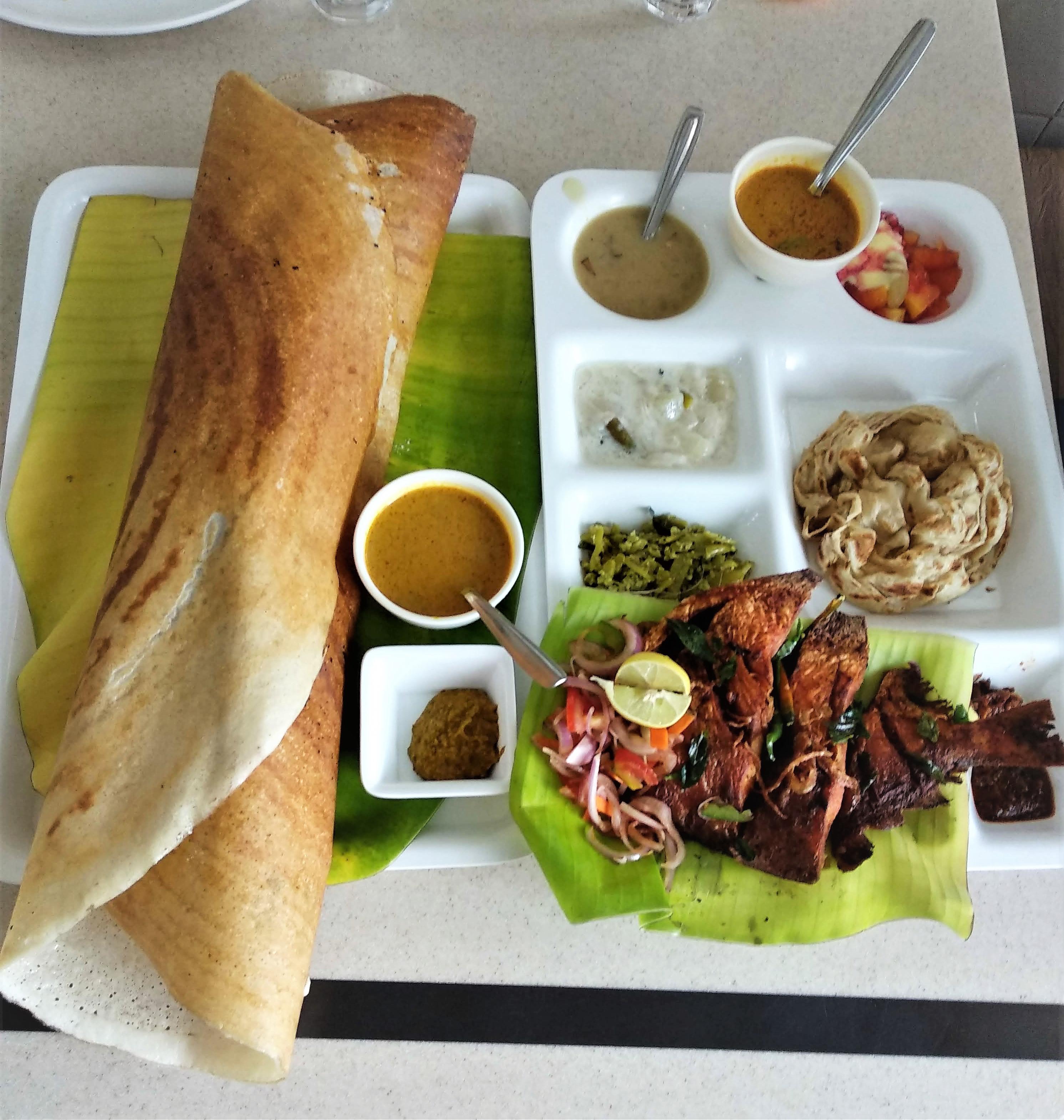 Butter Chicken Paper Dosa and Pomfret Fish Fry Thali Scrolller