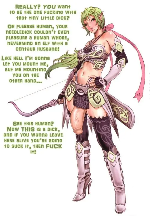 Futanari and femdom anime panels with busty women, a male slut, and explicit captions