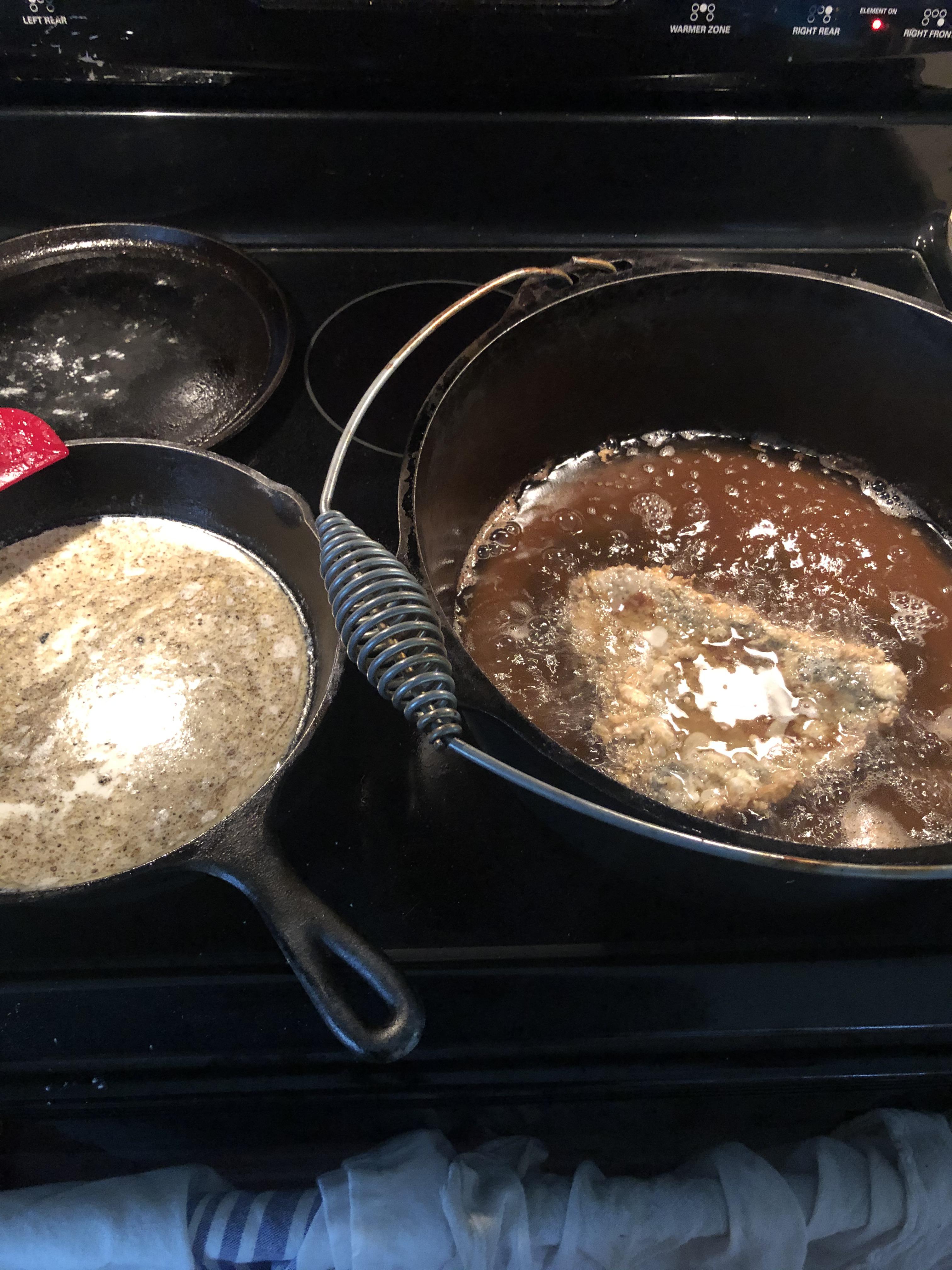 Chicken fried pork chops and white gravy. Creamed potatoes already