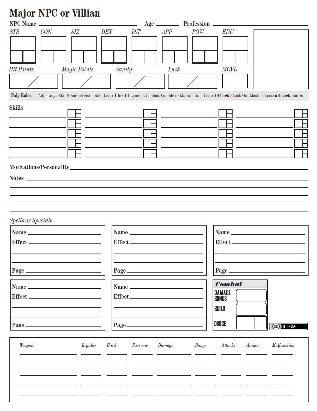 CoC7e NPC Sheets ... PDF Form Fillable | Scrolller